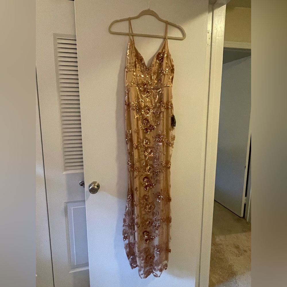 Lulu’s Blush Gown with Rose Gold Sequins - Size M